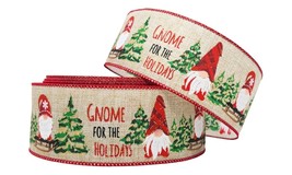 2.5&quot; x 50 Yards Gnome for The Holidays Wired Edge Christmas Ribbon Large Roll - £13.96 GBP