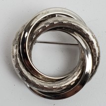 Vintage Statement Brooch Silver Tone Stacked Circles 1.25 Inch Pin - £13.27 GBP