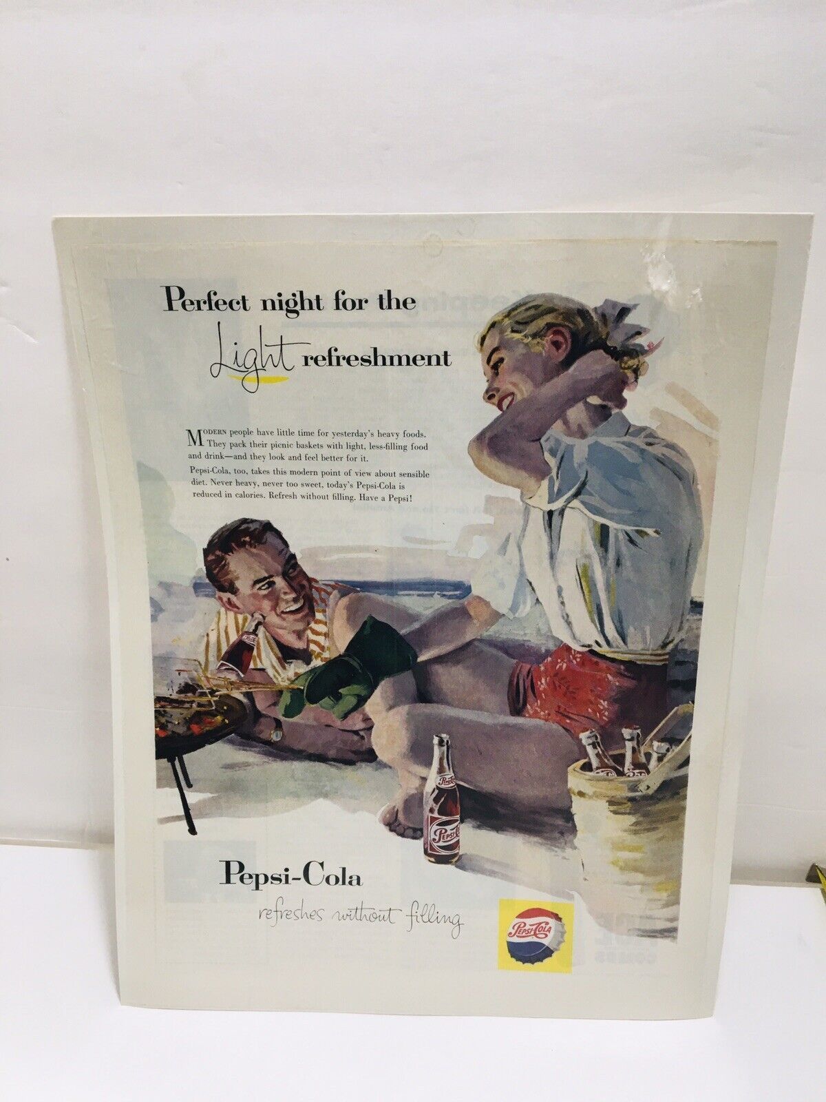 Original 1950's Pepsi-Cola Refreshes Without Filling-Vtg Ad "Light Refresh" Pic - £13.58 GBP