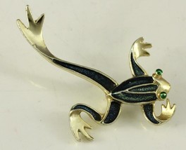 Vintage Costume Jewelry Brooch Pin Frog Green Metallic Enamel By Gerrys - £11.32 GBP