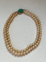 Vintage Double Strand Hand Knotted Heavy Faux Cream Pearl Bead w Carved Oval - £11.90 GBP