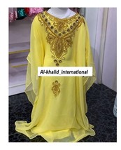 Kaftan  Wedding Moroccan Girls Georgette Kids Ramadan Yellow Dress Dubai... - $72.05