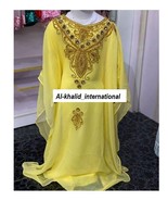 Kaftan  Wedding Moroccan Girls Georgette Kids Ramadan Yellow Dress Dubai... - £48.15 GBP