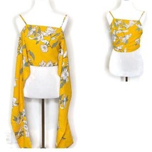 Goodnight Macaroon Crop Top Yellow White Floral Pattern Tie Front Women&#39;... - $17.81