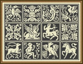 Antique Sampler Small Elements 1 Monochrome Counted Cross Stitch Pattern PDF - £3.93 GBP