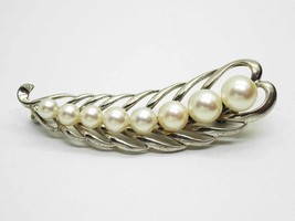 Mikimoto 4mm-6.5mm Graduated Size Pearl Openwork Feather Design Pin Sterling - £199.65 GBP