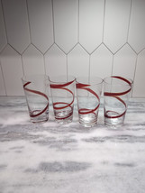 Pier 1 Tumblers Clear Glass with Dark Red Swirl Set of 4 - $51.48