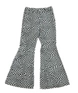 Psychedelic Checkered Bell Bottom Jeans Hallucination Sz 4 26x27 Black &amp;... - £44.32 GBP