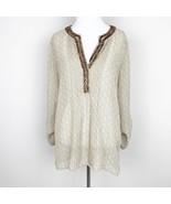 Chicos Womens Tan Embellished Split VNeck Blouse Size 0 Small Popover FL... - $281.56 MXN