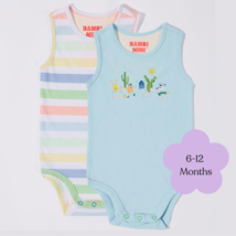 Bambi Mini Co. Supersinglet Bodysuit 6-12 Months Crystal Blue and Stripes 2 Pack - £66.34 GBP