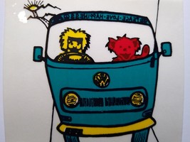 Grateful Dead Car Van Window Decal 1980&#39;s Jerry Garcia Drives Blue Bus Red Bear - $22.50