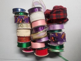 Mixed Lot of Holiday Craft Ribbon Rolls -  Christmas Halloween  .5&quot; - 2&quot; width - £15.91 GBP