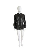 Rue De Femme Black Soft Leather Snap On Shirt Blouse Jacket S - £69.63 GBP