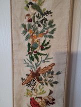 Hand Embroidered Tapestry Needlework Birds Cardinal Acorn  - £14.73 GBP