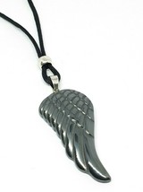 Angel Wing Necklace Hematite Gemstone Pendant Devotion Stone 30&quot; Cord Boxed Gift - £10.46 GBP