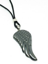 Angel Wing Necklace Hematite Gemstone Pendant Devotion Stone 30&quot; Cord Boxed Gift - £9.79 GBP