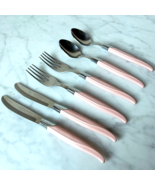 Vintage Robinson Hollow Ground Stainless Steel Silverware Flatware Pink ... - $37.95