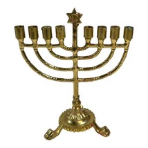 Traditional 9 Branch Hanukkah Menorah Vintage Brass 6.5” X 5.25” Star of... - $93.49