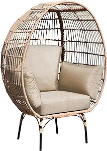 Wicker Egg Chair, Oversized Indoor Outdoor Lounger For Patio, Backyard, ... - $440.99
