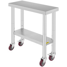 12&quot; x 30&quot; Kitchen Work Table With Wheels Commercial Kitchen Restaurant T... - £105.43 GBP
