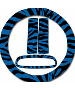 Steering wheel cover, seat belt covers &amp; rear view mirror cover  Blue Zebra - $25.41 CAD