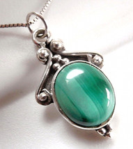 Malachite Accented Pendant 925 Sterling Silver Ethnic Tribal Style New #2rb - £11.38 GBP