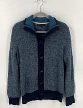 Banana Republic Mens Cardigan Sweater Size Large Blue Cotton Marled Button Up - £31.84 GBP