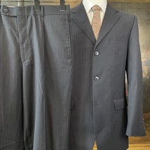 Jones New York Elements 40L 32 x 33 2Pc 100% Wool Black Pinstriped 3Btn Suit - $89.99