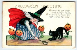 Halloween Postcard Anthropomorphic Plants Mouse Black Cat Witch Pumpkins Whitney - £41.10 GBP