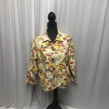 New Direction Jacket Womens Large Ivory Red Blue Yellow Floral Subtle Be... - $17.64