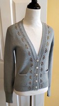 J.CREW Light Sage Green Alpaca/Wool Fitted Cardigan Sweater w/ Silver Sequins, S - £11.74 GBP