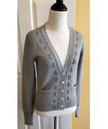 J.CREW Light Sage Green Alpaca/Wool Fitted Cardigan Sweater w/ Silver Se... - $19.79 CAD