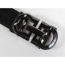 Men VALENTINI Leather Track Belt Adjustable Removable Buckle V511 Black image 5