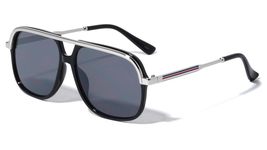 Round Flat Lens Elongated Curved Top Bar Color Temple Lines Aviator Sunglasses ( - £9.36 GBP+