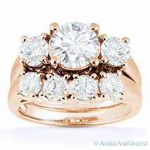 Forever Classic Moissanite Engagement &amp; Wedding Ring Bridal Set in 14k Rose Gold - £1,219.43 GBP+