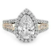 3.80Ct Pear Solitaire Halo Simulated Diamond Engagement Ring 925 Sterling Silver - £77.30 GBP