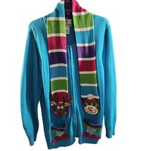 Quacker Factory Sz L Blue REINDEER-SNOWMAN Zip Front Sweater-Multi-Color... - $465.10 MXN