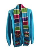 Quacker Factory Sz L Blue REINDEER-SNOWMAN Zip Front Sweater-Multi-Color... - $465.10 MXN