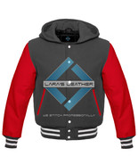 GRAY AMERICAN VARSITY JACKET COLLEGE HOODIE LETTERMAN WOOL&amp;REAL LEATHER ... - $124.55 CAD