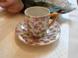 * Royal Crown Miniature Tea Cup &amp; Saucer Lavender Purple Flowers Gold 11/562 - £7.05 GBP