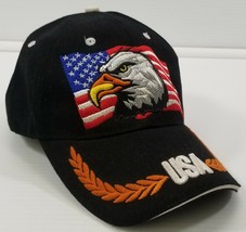 M) USA American Bald Eagle Flag Baseball Cap Black Hat - £7.75 GBP