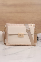 Beige Leather Pocket Patchwork Straw Woven Shoulder Bag - $11.43
