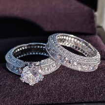 1.55 Ctw Round Simulated Diamond 14K White Gold Over Bridal Engagement Ring Set - $52.36