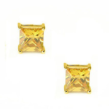 0.50-3.60 CT Canary Square Princess Cut Stud Earrings 14k Yellow Gold Sc... - £34.34 GBP+