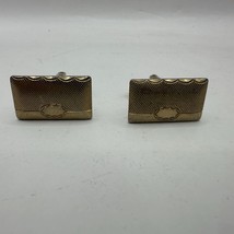 Vintage Gold Tone Rectangular Cufflinks With Textured Design &amp; Scalloped... - £6.18 GBP