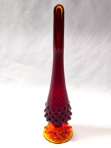 Vintage Signed Fenton 11.25&quot; Swung Vase Art Glass Orange Amberina Hobnail Glows - $26.71