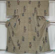 Unused Faux Shibori Blue &amp; Beige Komon Kimono - Silk Japanese Women&#39;s Ro... - $71.00