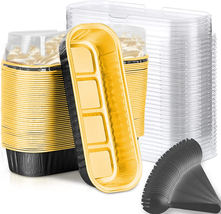 Mini Loaf Baking Pans with Lids and Spoons Gold and Black  (50 Pack, 6.8Oz) Rect - £14.43 GBP