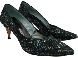 VTG Smartaire women&#39;s Black w/ Glitter Vinyl Elastomer Pumps size 8.5 - $243.39 MXN