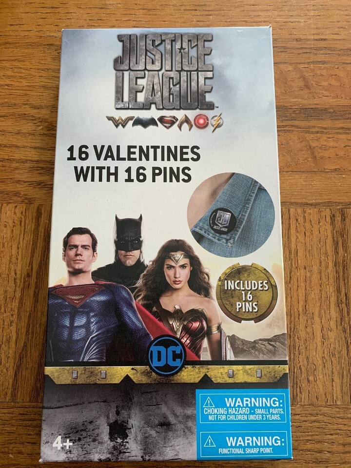 Justice League Valentines Day Cards 16 Count 16 Pins - $19.68
